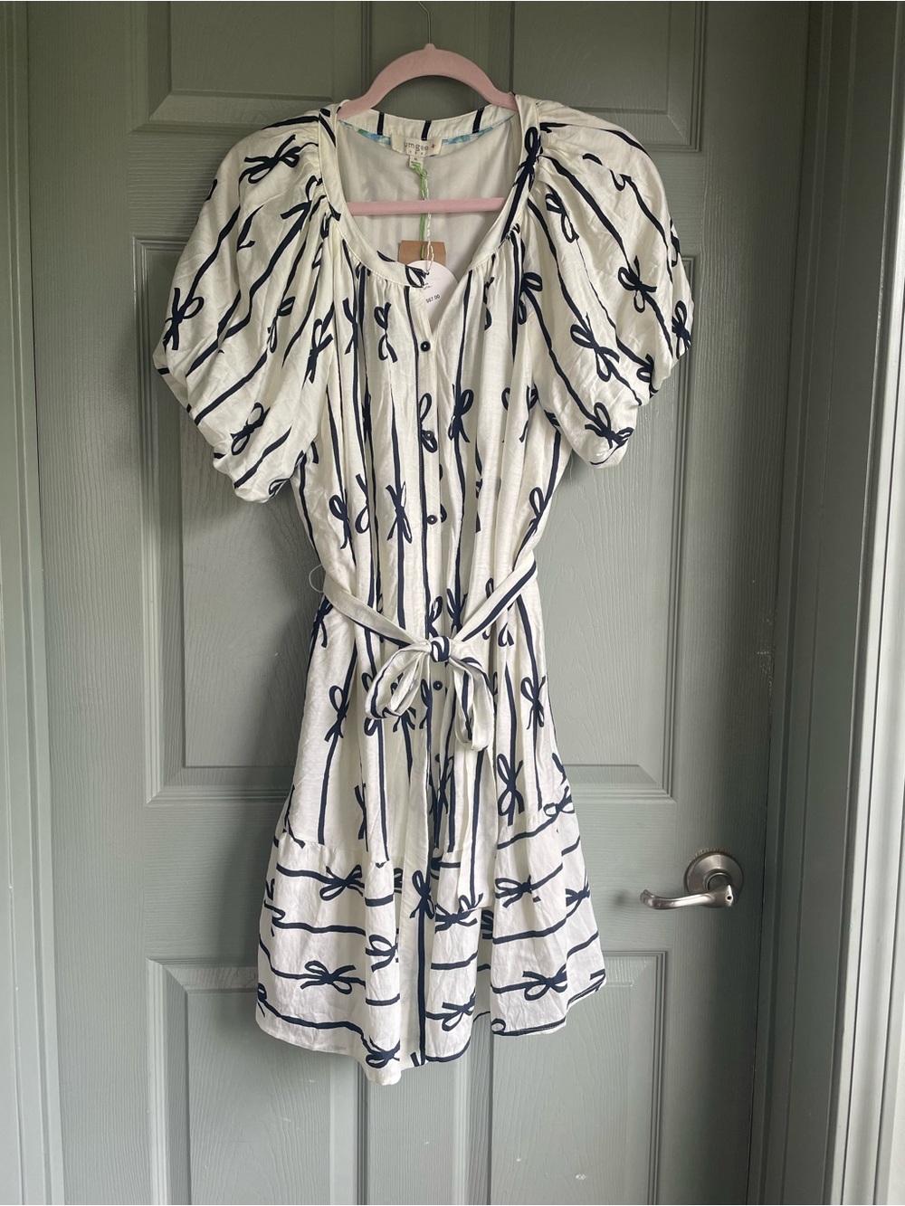 Umgee Off-White Mini Dress with Navy Bow Stripe Curvy Plus Size XL - Picture 5 of 10